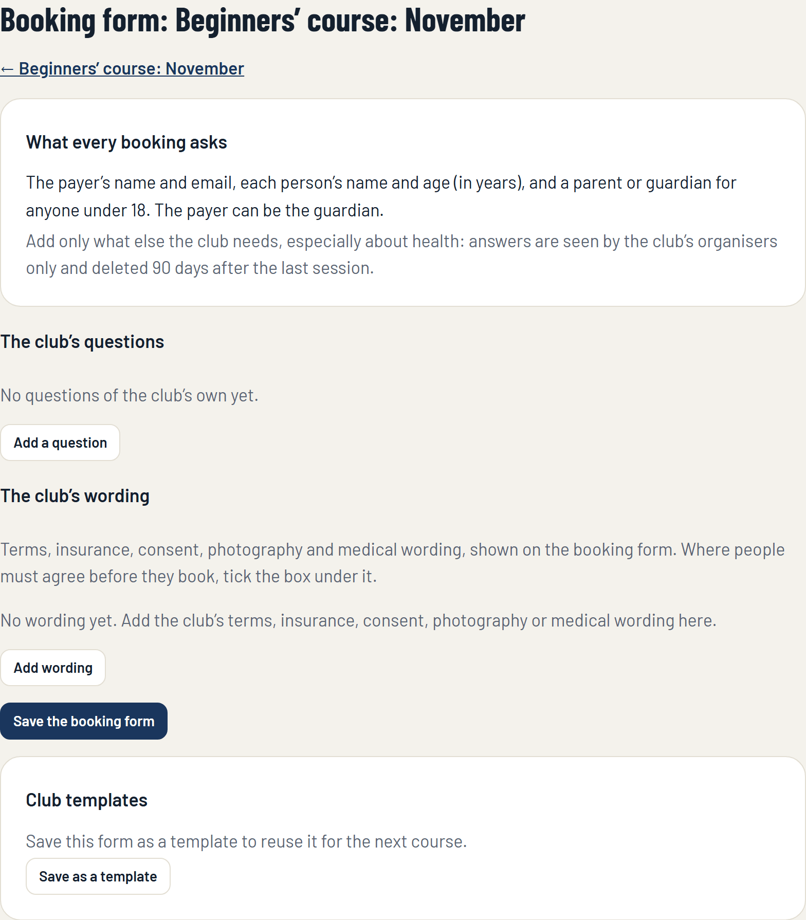 The booking form editor