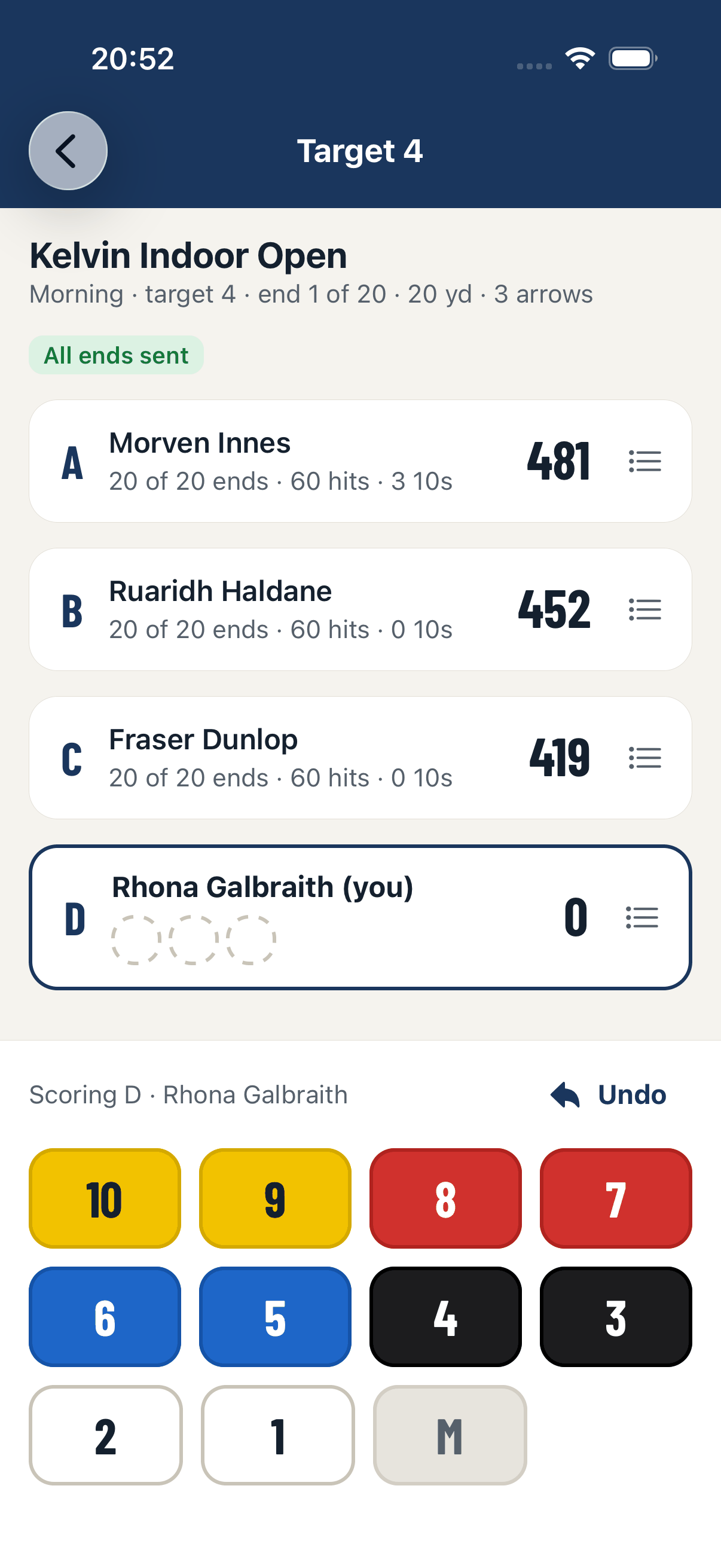 Scoring a target in the app