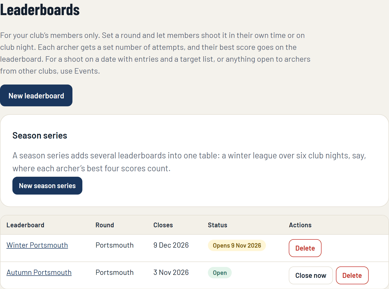 The Leaderboards page of the console