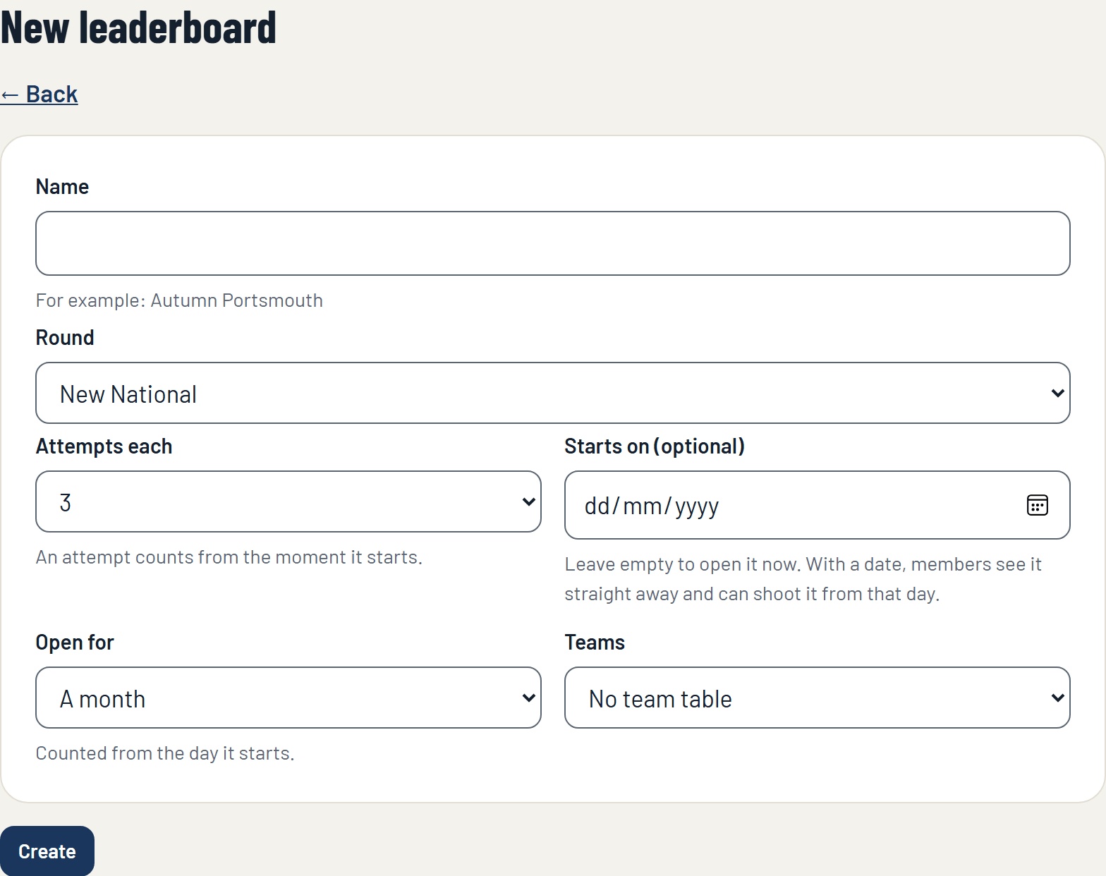 The New leaderboard form